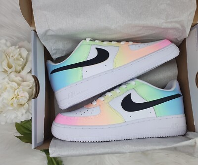 Nike Air Force GS Custom Sneaker 38 Neon Rainbow Pastell
