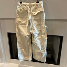 Zara Topstitch Cream Cargo Pants Size 6 Baggy Elastic Waist Drawstring Loose Fit