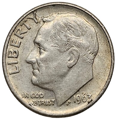 1963 D Roosevelt 10 Cents Double Die & Lamination Errors Silver US Coin # 0815