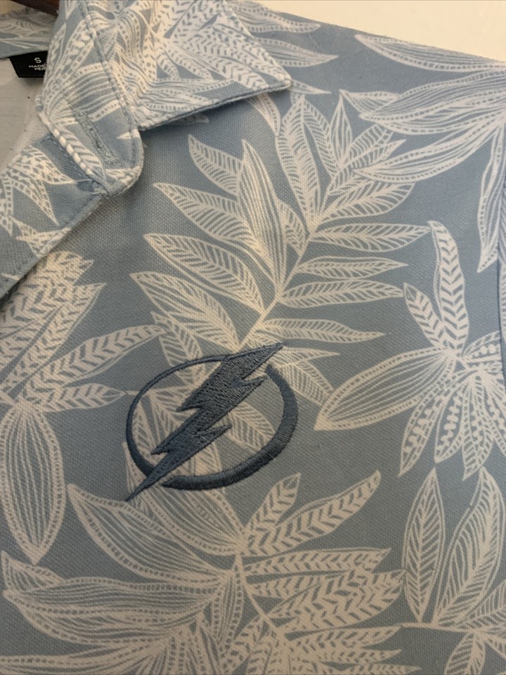 New Travis Matthew Blue Palm Print Golf Polo Shirt S Small Tampa Bay