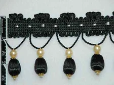 2.5" Unique Tassel Fringe Trim Ball Bead Black Sold by the Yard