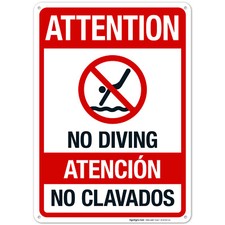 Attention No Diving Sign, Pool Sign,