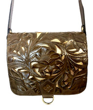 Patricia Nash ILINA Cut Out Tooled Leather Crossbody Bag-Olive-NWT- 199.00