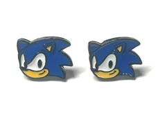 Sonic The Hedgehog Themed 1/2" Metal/Enamel Stud Earrings