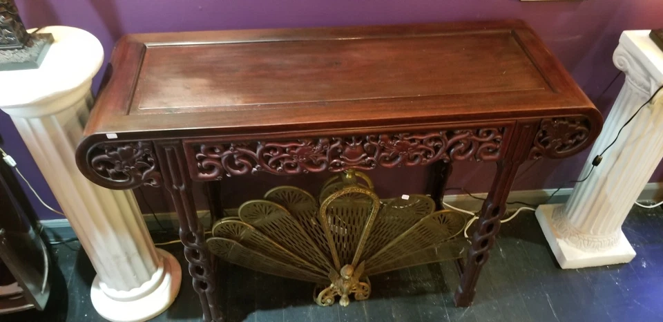 Antique Hand Carved Chinese Rosewood Altar Table w/ Dragon Motif 46"x34"x16" - Image 2 of 4