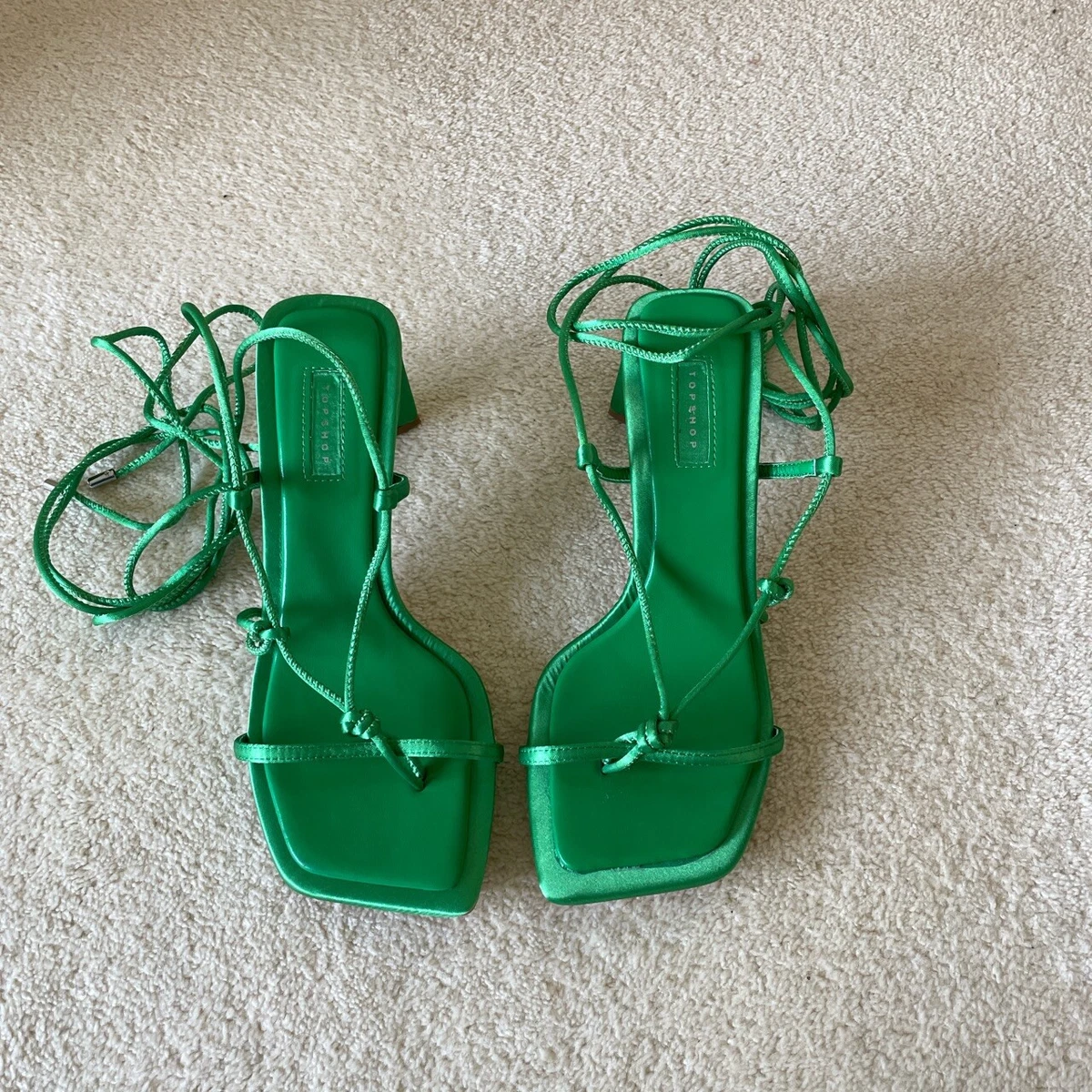 Brand New Topshop Ronnie Green Rope Tie Up Heeled Sandals eBay