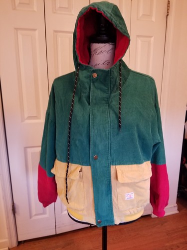 Zaful Windbreaker Jacket Unisex Small Full Zip Corduroy Hooded Multi Color Block - 第 1/14 張圖片