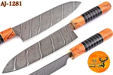 CUSTOM HANDMADE FORGED DAMASCUS STEEL CHEF KNIFE W/ WOOD & BULL HORN HANDLE 1281