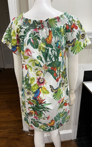 J. Crew Off Shoulder Dress Ratti Into The Wild Tropical Floral Birds Size 4 NWT - Picture 7 of 23