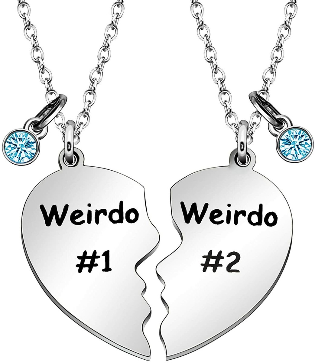 た*こ様 WEIRDO necklace Friendship BFF Gifts Weirdo 1 & Weirdo 2 Two Split Heart Pendant