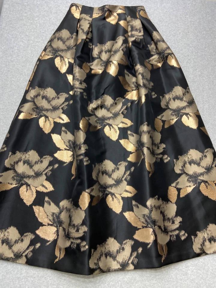 Eliza J Women’s Size 8 Black Gold Floral Jacquard A-Line Midi Skirt Formal Party - Image 2 of 4