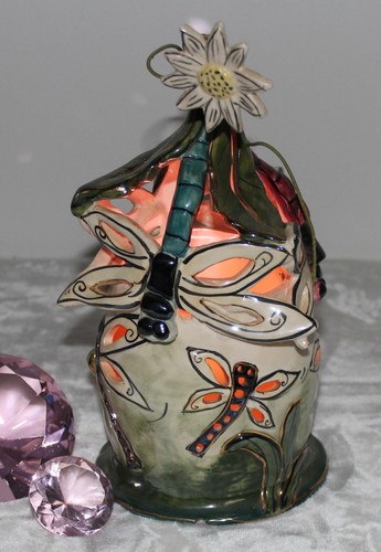Heather Goldminc Blue Sky Corp Dragonfly House Lusterware Candle Holder No Base - Picture 17 of 19