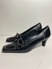VTG Stuart Weitzman 90s Black Leather Victorian Granny Edwardian Pump Heel 8 M
