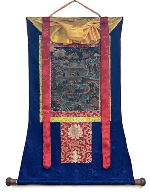 ELEPHANT PATH SAMATHA MEDITATION ORIGINAL TIBETAN THANGKA PAINTING SILK FRAMED