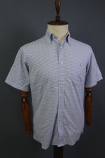 Lacoste Blue Check Regular Fit Short Sleeve Button Down Pockets Shirt Size 39