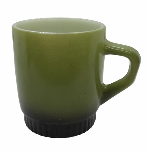 Vintage Fire King Milk Glass Avocado Green & Black Fade Two-Tone Coffee Cup Mug