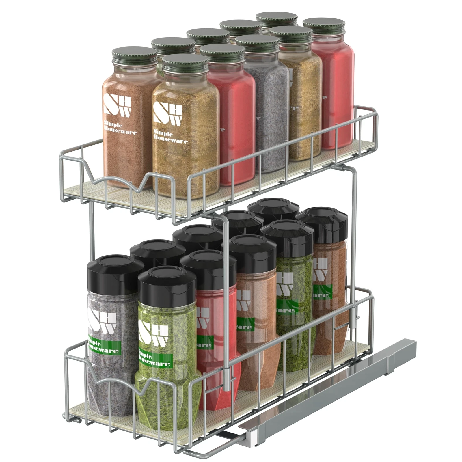2-Tier Spice Rack Organizer Pull Out Seasoning Rack for Kitchen Cabinet Shelf