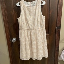 LOFT Size 8 Light Pink Eyelet Sleeveless Sundress Lined NWT