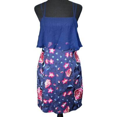 Aidan Mattox Embroidered Floral Whimsical Party Dress Navy Size 4 NWT Prom  Event | eBay