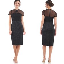 NEW JS COLLECTIONS Black KAYLA Illusion Yoke JACQUARD Sheath COCKTAIL DRESS US 4