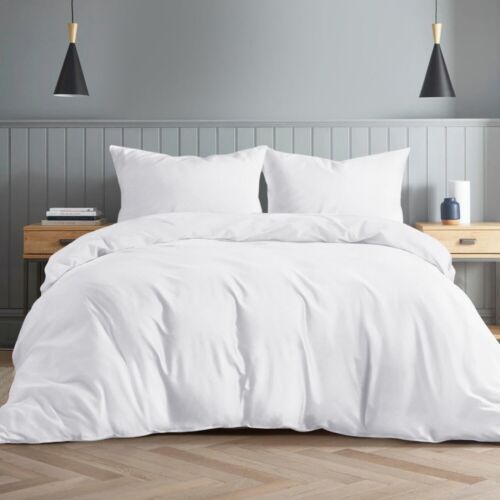 Cotton Bed Linen Fitted Sheets Duvet Cover White Hotel Bedding Set Double & King - Picture 3 of 60