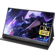 Portable Monitor 16" 2K QHD USB C HDMI 100% sRGB Wall Mount For Laptop Computer