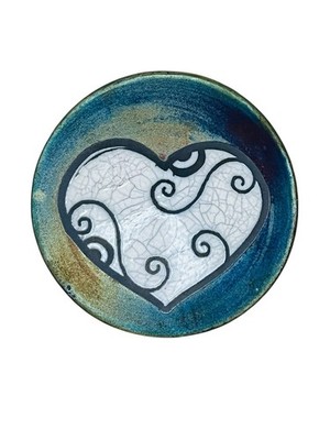 Jeremy Diller white crackle heart Raku Art Pottery Wall Decor