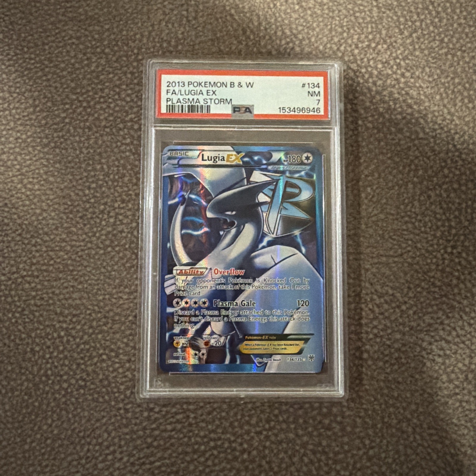 2013 POKEMON B&W PLASMA STORM #134 FULL ART/LUGIA EX PSA 7