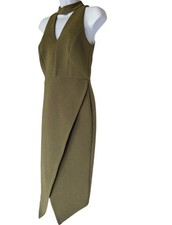 Green New Look Olive Green Bodycon Midi Dress UK 10 (EU 38)Textured Wrap Style 