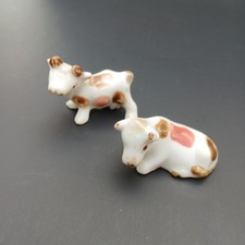 Porcelain Cows Spotted Handcrafted Miniatures Vintage Farm Animals Set of 2