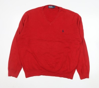 Ralph Lauren Herren Pullover rot V-Ausschnitt Baumwolle XL Classic Fit
