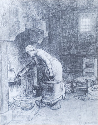 Stirring The Pot, Jean-François Millet, Magic Lantern Glass Slide