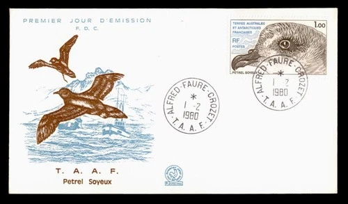 DR WHO 1980 FRENCH ANTARCTIC FSAT FDC PETREL BIRD CACHET 1.00 w29408