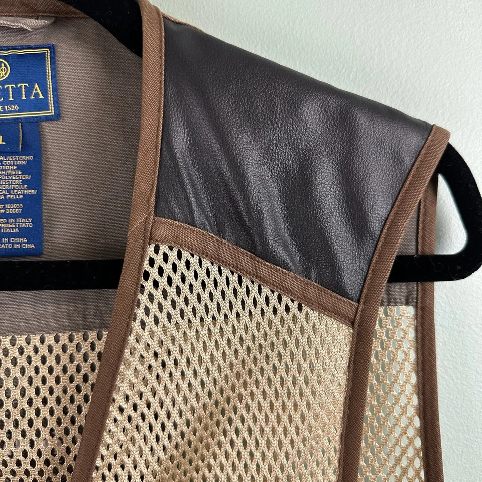 Beretta Shooting Vest Mens LG Mesh Leather Brown Clays Shell Pocket Fish Large - Image 4 of 4