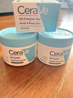 2 CeraVe SA Cream & 1 SA Cleanser Bar with Salicylic Acid Rough & Bumpy Skin 