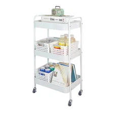 Metal 3 Tier Rolling Cart with Wheels for Kitchen Storage & Laundry Room Orga...