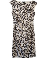 Lauren Ralph Lauren Sleeveless Sheath Dress Ruched Gray Ivory Size 8