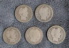 Lot of 5 circulated Barber Half Dollars-1899, 1904, 1905s, 1906d, 1908d