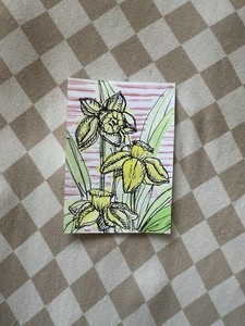 Original ACEO daffodil flowers, watercolor and Ink on Paper 
