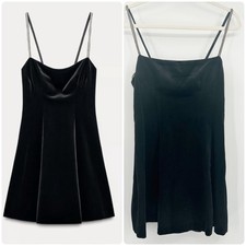 Zara Womens Black Velvet Mini Dress Rhinestone Strap Cocktail Party Size M LBD
