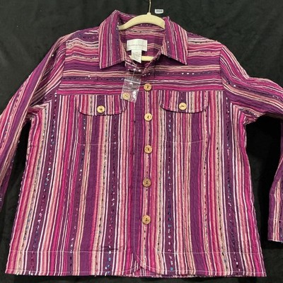Drapers & Damons Striped Blouse Women PM Purple Button Up Shirt Casual Top