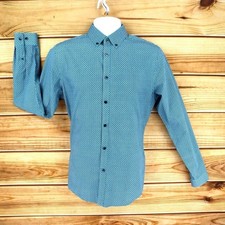 Express Fitted Shirt Button Down Collar Mens Sz S Green Dots Cotton Long Sleeve