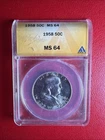 SILVER 1958 ANACS Graded MS64 Franklin Half Dollar