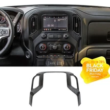 Center Console Navigation Panel Cover Trim For Chevy Silverado 19-25 Black Wood
