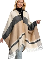 Women's Winter Poncho Shawl Wrap with Tassels – Warm Ruana Cape,Christmas Gift