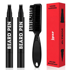 2 Pack - Black Beard Pencil Filler for Men - Waterproof Beard Pen Kit with Brush