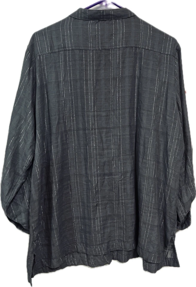 Blusa Krazy Kat Top Talla XXL Gris/Plateado Rayas Bordado Mangas Abotonadas Foto 4 de 4