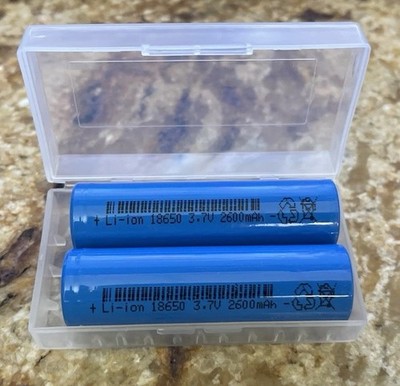 2 pack Flat Blue ICR1865O 3.7V 2600mAh Lithium-ion Battery