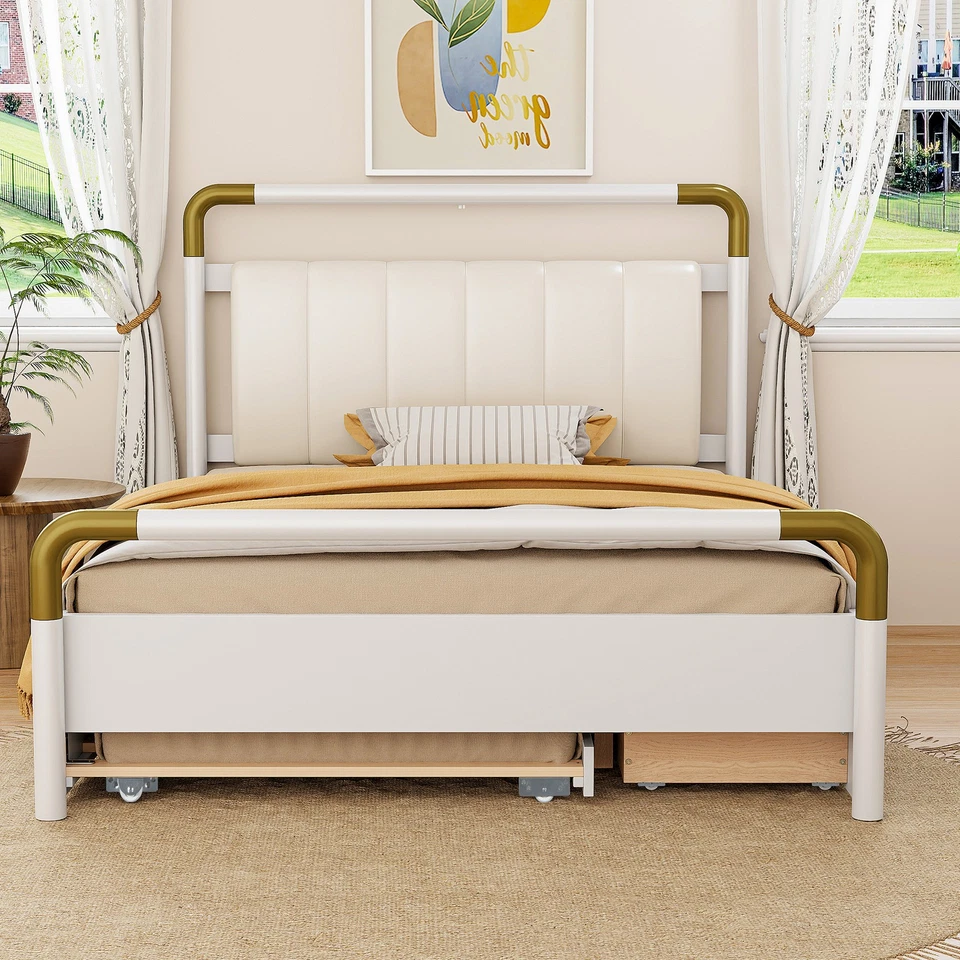 Queen Size Wooden Storage Platform Bed, with 2 Big Drawers, T-XL Size Trundle, W - Image 2 of 4