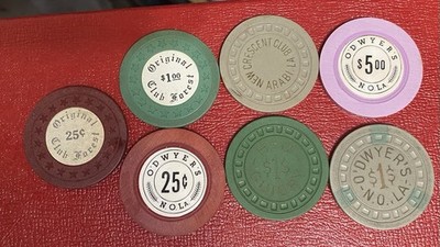 7 Different Illegal Casino Poker Chips New Orleans Area circa